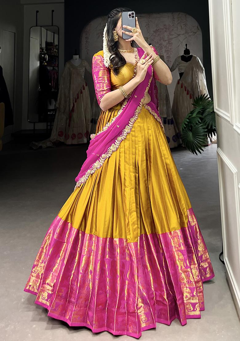 Yellow Embroiderd Blended Lehenga Set - Indya