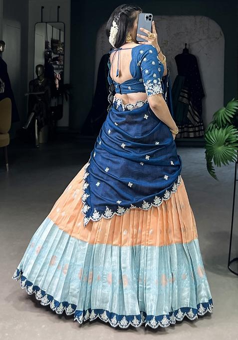 Orange Embroiderd Blended Lehenga Set