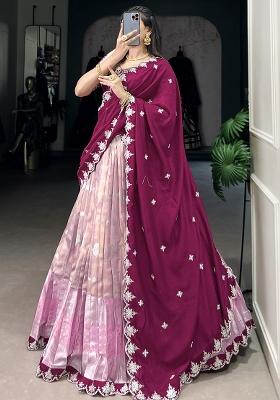 Pink Embroiderd Blended Lehenga Set