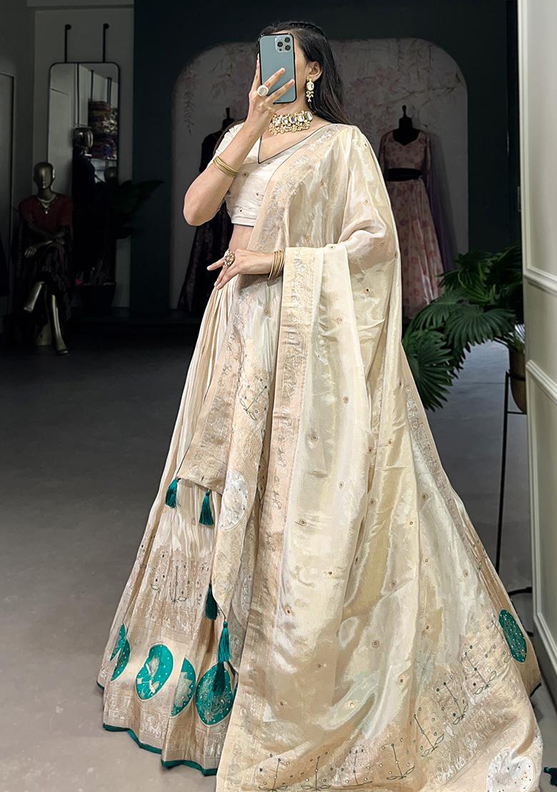 Green Embroiderd Blended Lehenga Set