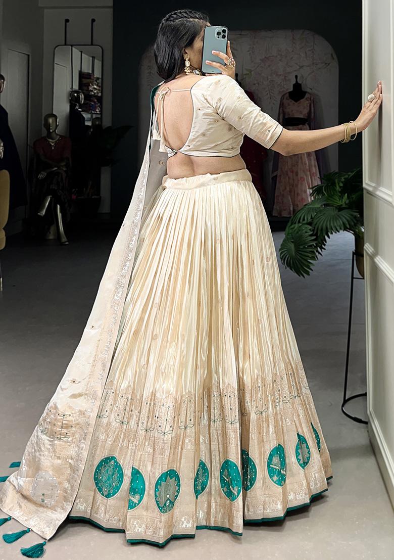 Green Embroiderd Blended Lehenga Set