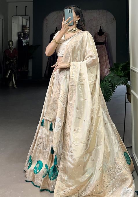 Green Embroiderd Blended Lehenga Set