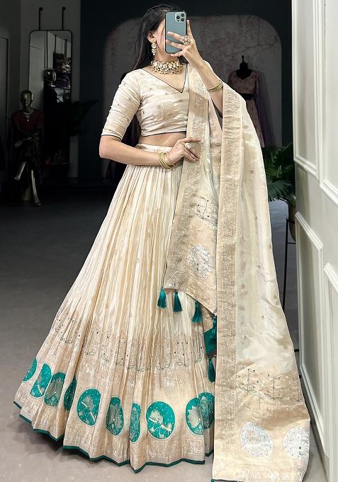 Green Embroiderd Blended Lehenga Set