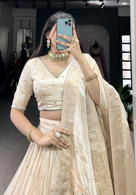 Green Embroiderd Blended Lehenga Set