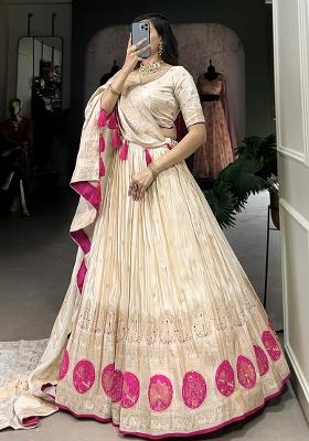 Pink Embroiderd Blended Lehenga Set