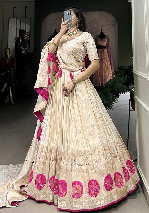 Pink Embroiderd Blended Lehenga Set