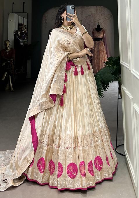 Pink Embroiderd Blended Lehenga Set