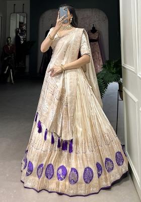 Purple Embroiderd Blended Lehenga Set