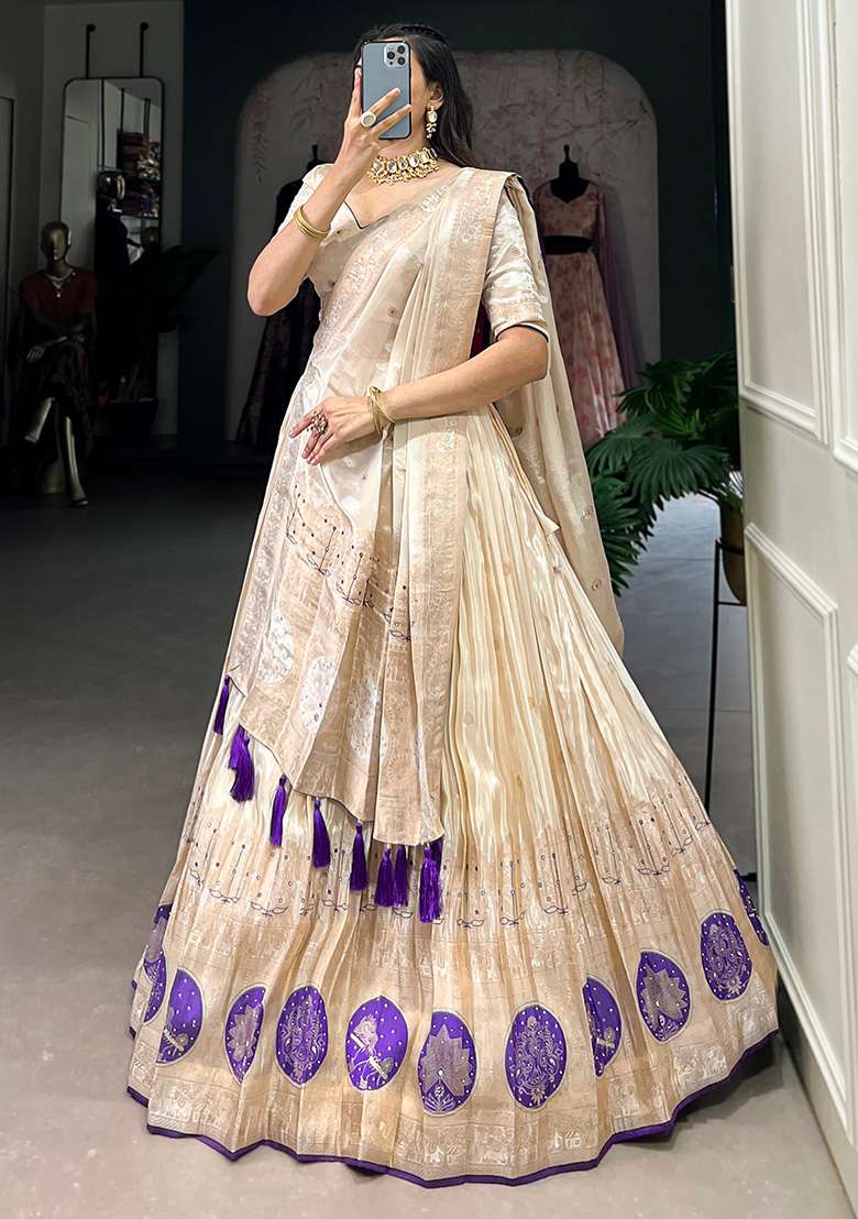 Purple Embroiderd Blended Lehenga Set for Diwali | Wedding & Festive Wear - Indya