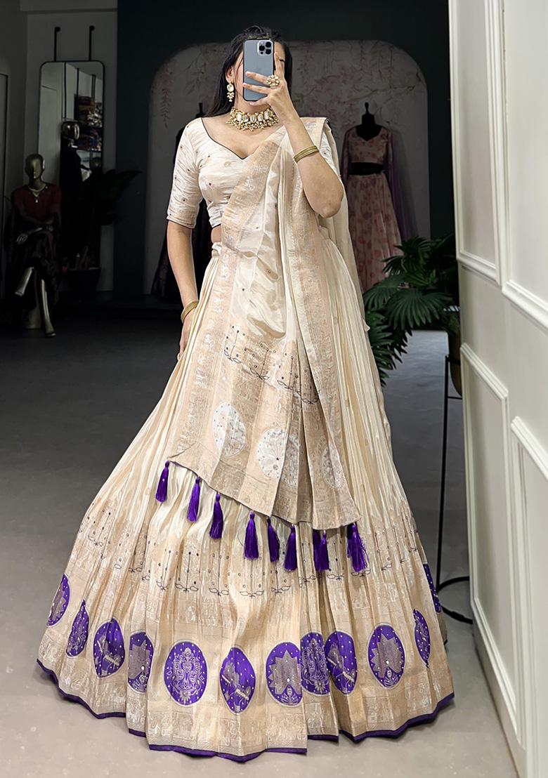 Purple Embroiderd Blended Lehenga Set - Indya