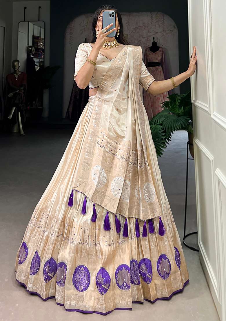 Purple Embroiderd Blended Lehenga Set for Diwali | Wedding & Festive Wear - Indya