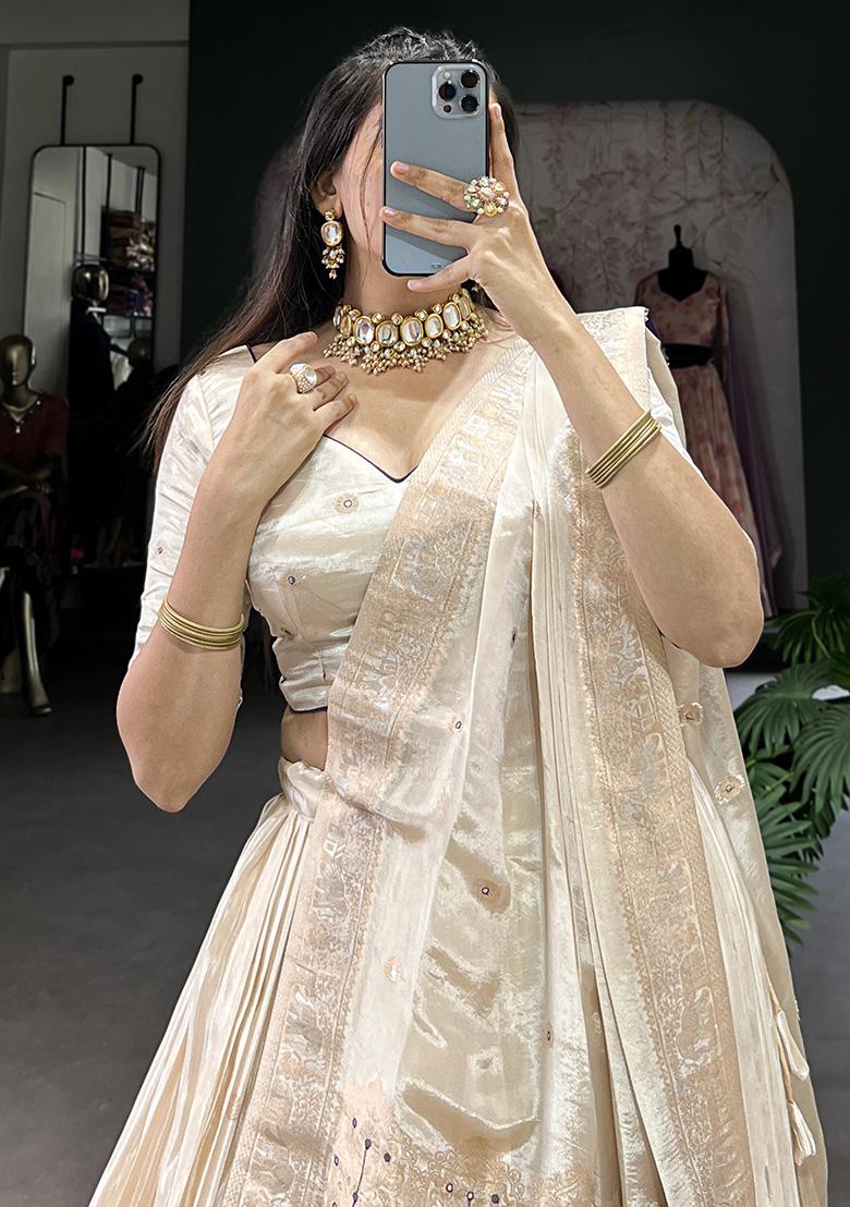 Purple Embroiderd Blended Lehenga Set - Indya