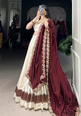 White Embroiderd Silk Lehenga Set