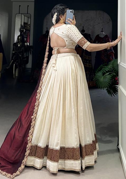 White Embroiderd Silk Lehenga Set