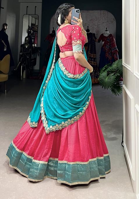 Pink Embroiderd Silk Lehenga Set