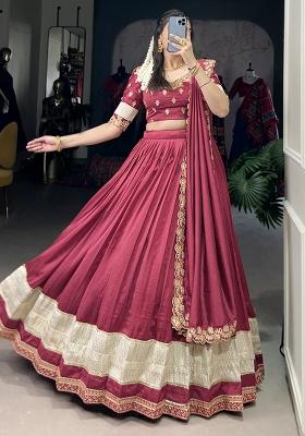Red Embroiderd Silk Lehenga Set