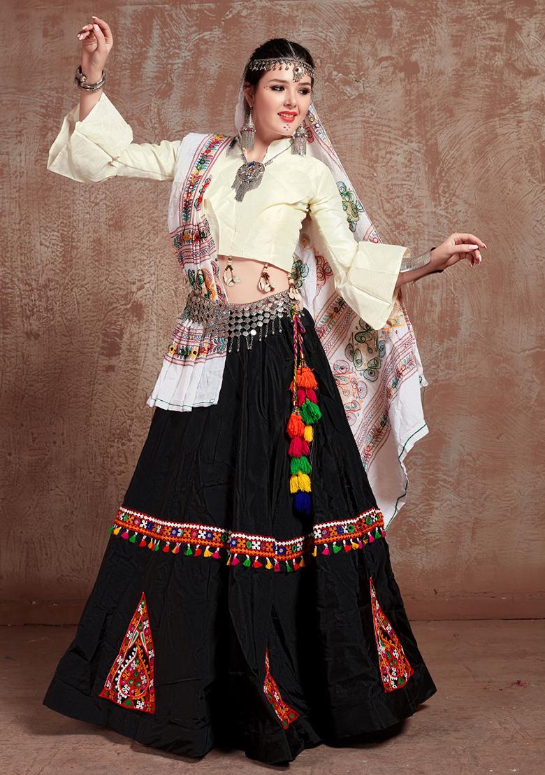 White Embroiderd Silk Lehenga Set - Indya