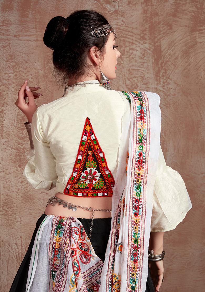 White Embroiderd Silk Lehenga Set - Indya