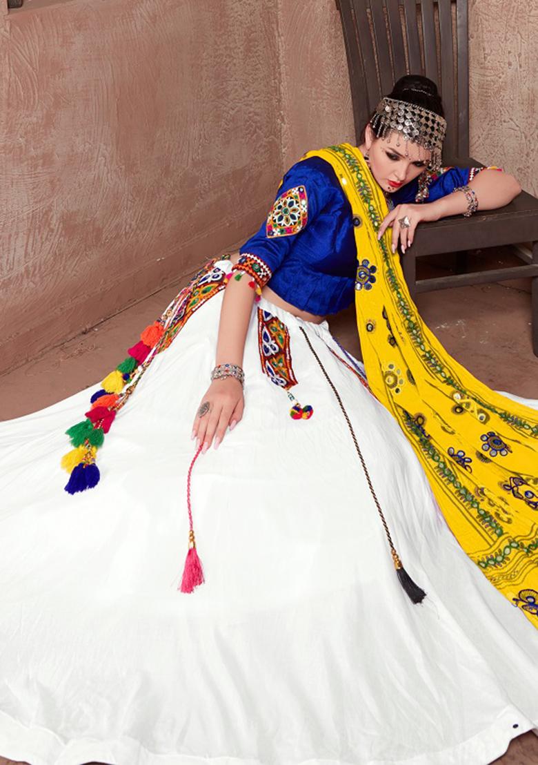 Blue Embroiderd Cotton Lehenga Set - Indya