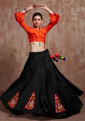 Orange Embroiderd Cotton Lehenga Set