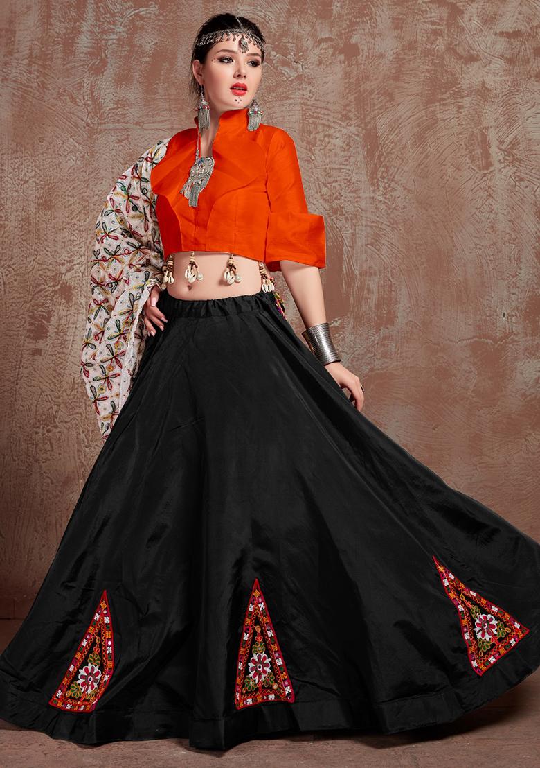 Orange Embroiderd Cotton Lehenga Set - Indya