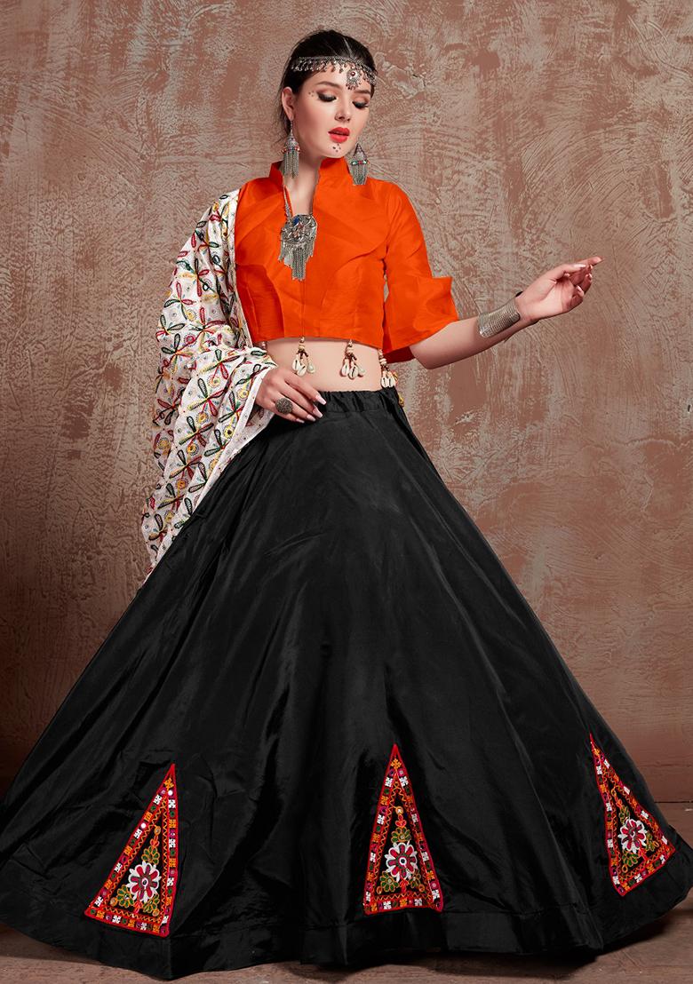 Orange Embroiderd Cotton Lehenga Set - Indya