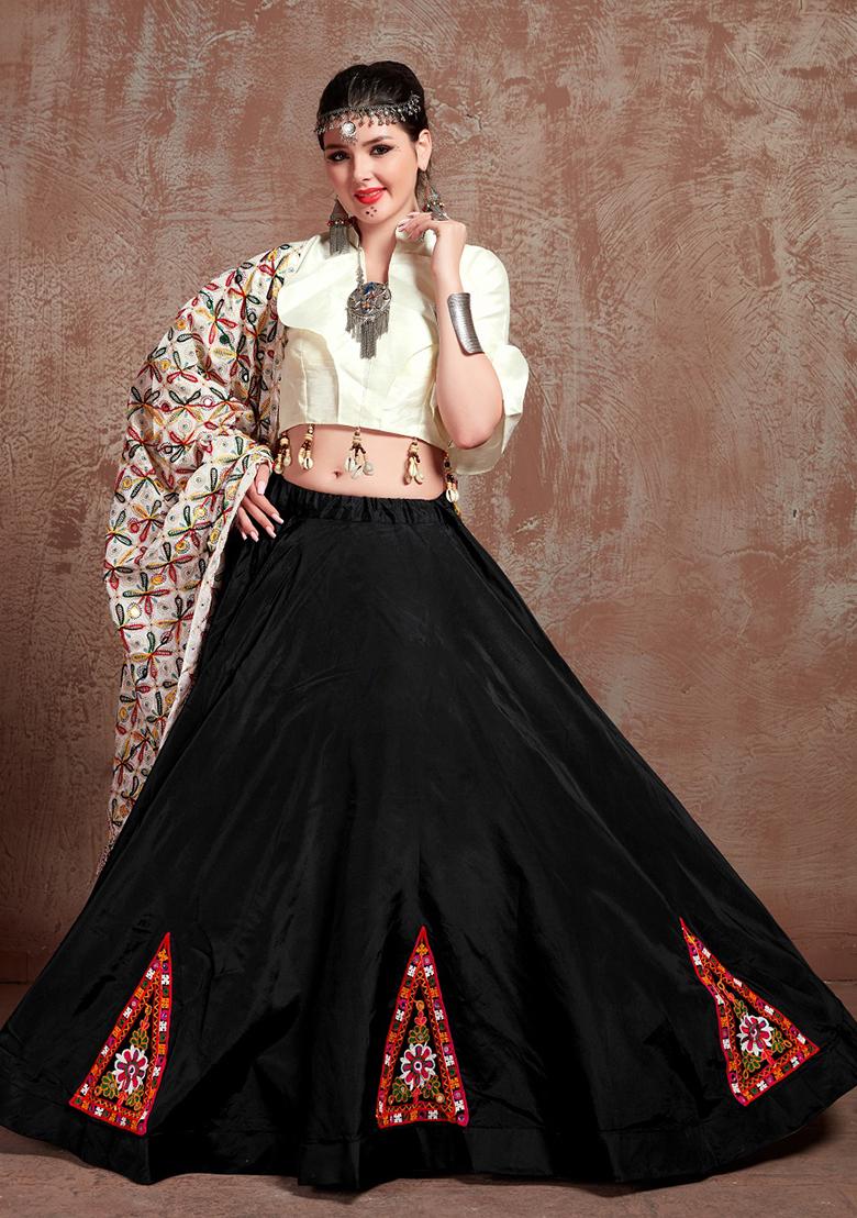 White Embroiderd Cotton Lehenga Set - Indya