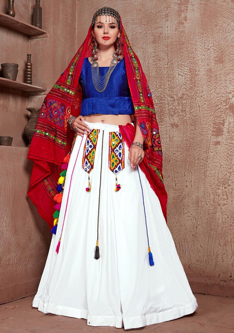 Blue Embroiderd Cotton Lehenga Set - Indya