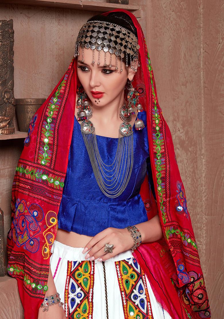 Blue Embroiderd Cotton Lehenga Set - Indya