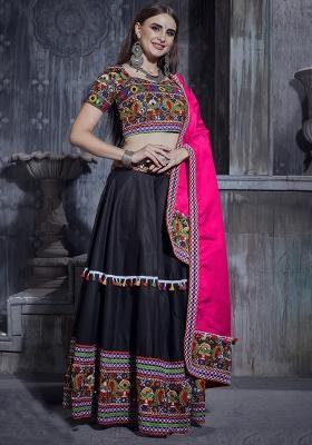 Pink Embroiderd Silk Lehenga Set