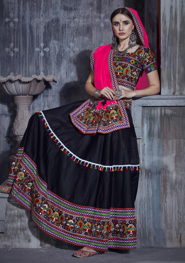 Pink Embroiderd Silk Lehenga Set - Indya