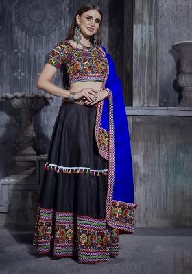 Blue Embroiderd Silk Lehenga Set