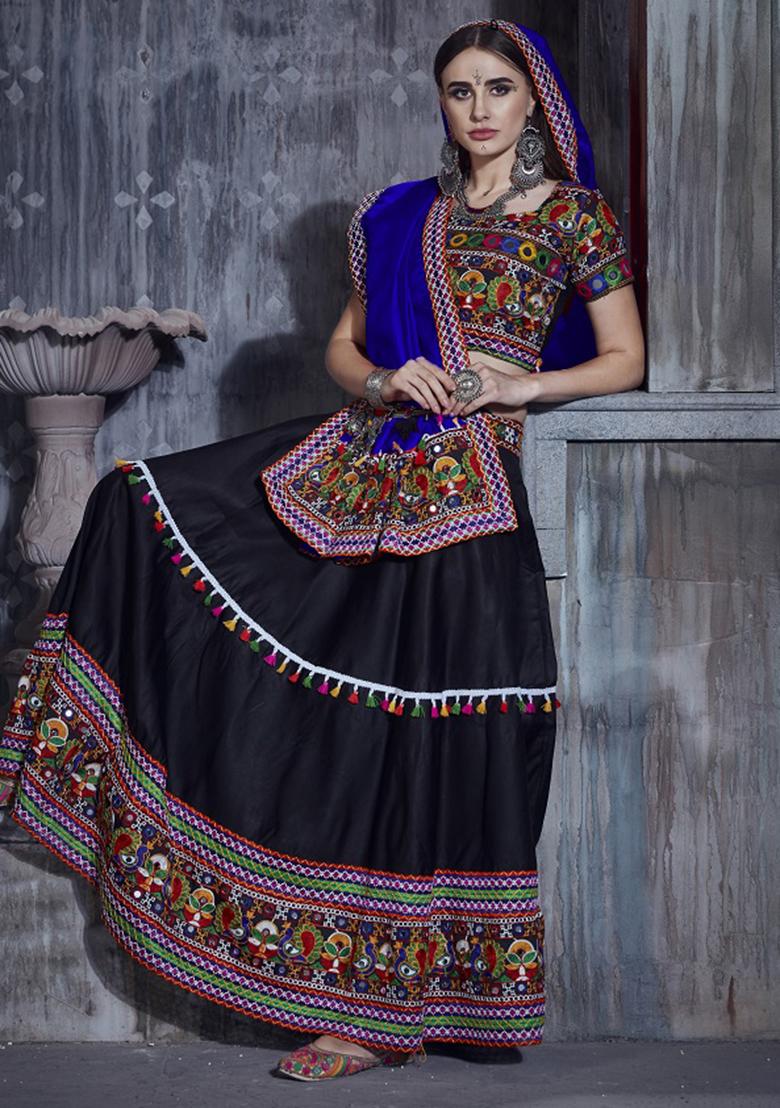 Blue Embroiderd Silk Lehenga Set - Indya