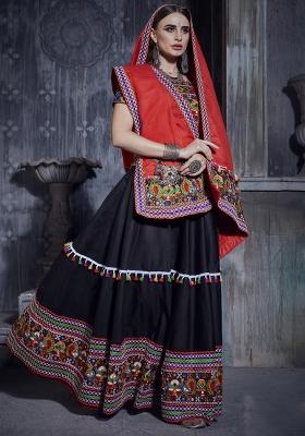 Red Embroiderd Silk Lehenga Set