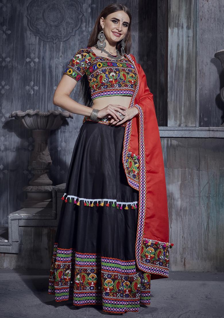 Red Embroiderd Silk Lehenga Set - Indya