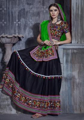 Green Embroiderd Silk Lehenga Set