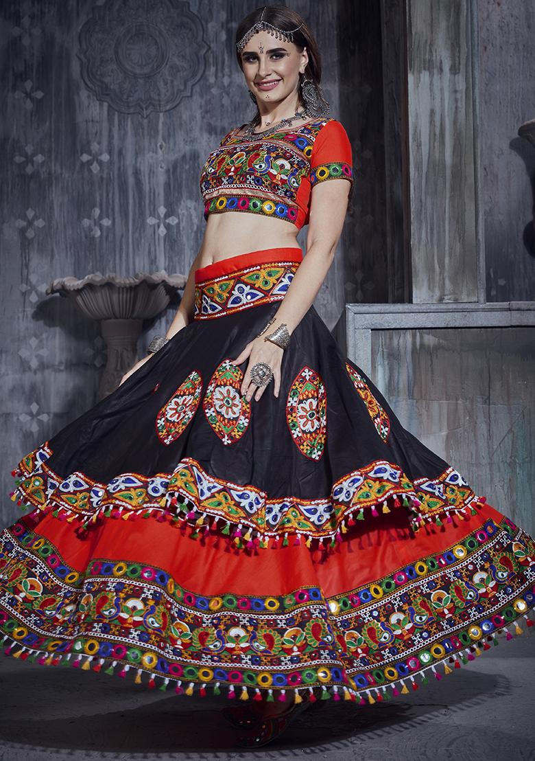 Red Embroiderd Silk Lehenga Set - Indya