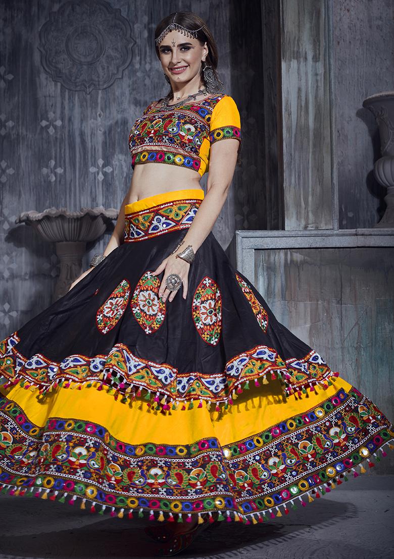 Yellow Embroiderd Silk Lehenga Set - Indya