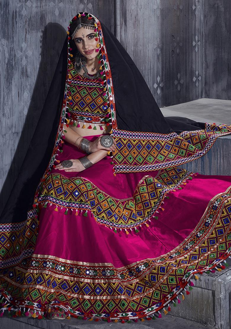 Pink Embroiderd Silk Lehenga Set - Indya