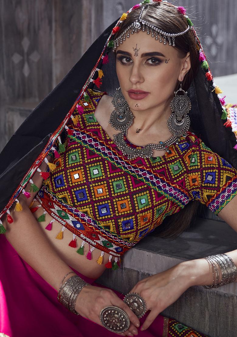 Pink Embroiderd Silk Lehenga Set - Indya