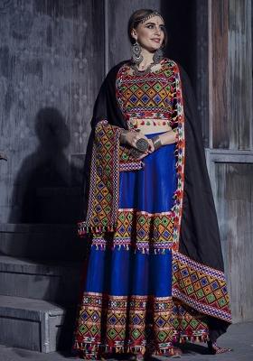 Blue Embroiderd Silk Lehenga Set