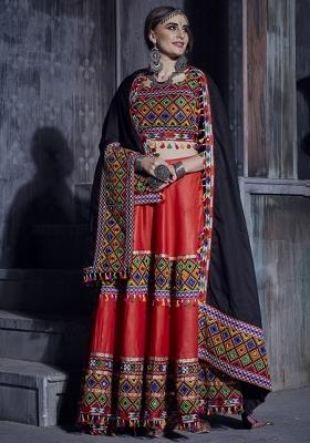 Red Embroiderd Silk Lehenga Set