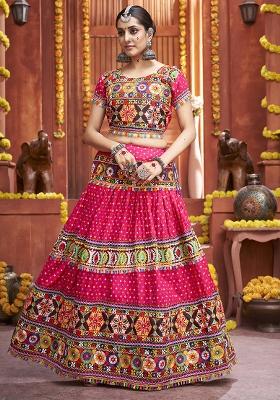 Pink Embroiderd Silk Lehenga Set