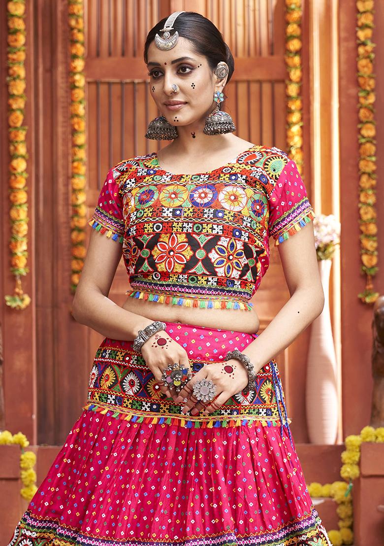 Pink Embroiderd Silk Lehenga Set - Indya