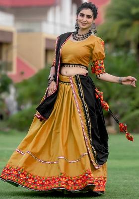 Yellow Embroiderd Cotton Lehenga Set