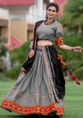 Grey Embroiderd Cotton Lehenga Set