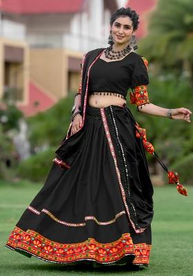 Black Embroiderd Cotton Lehenga Set