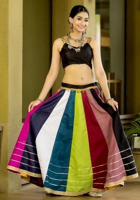 Multi Color Embroiderd Cotton Lehenga Set