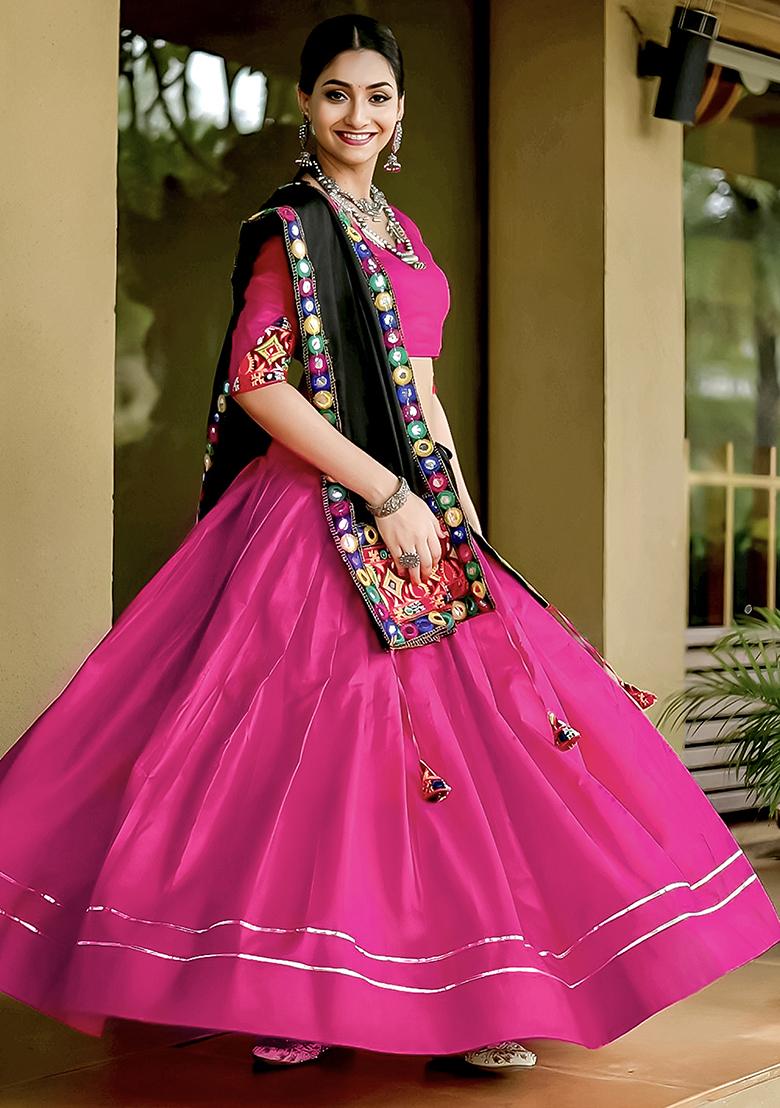 Pink Embroiderd Cotton Lehenga Set - Indya