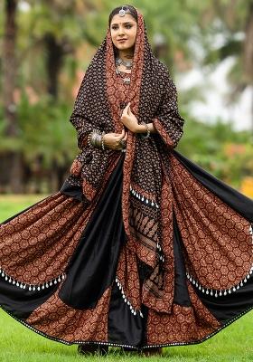 Brown Embroiderd Cotton Lehenga Set